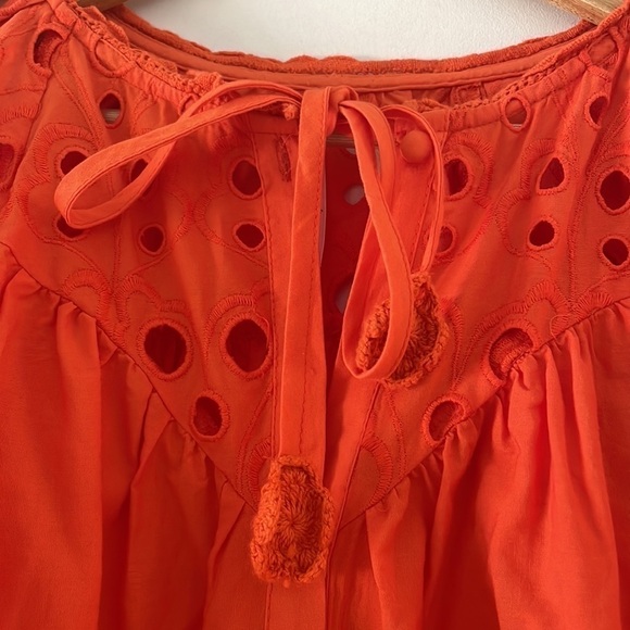 Anthropologie Chatal Eyelet Embellished Button Down Orange Bohemian Blouse Sz XS - Picture 10 of 11